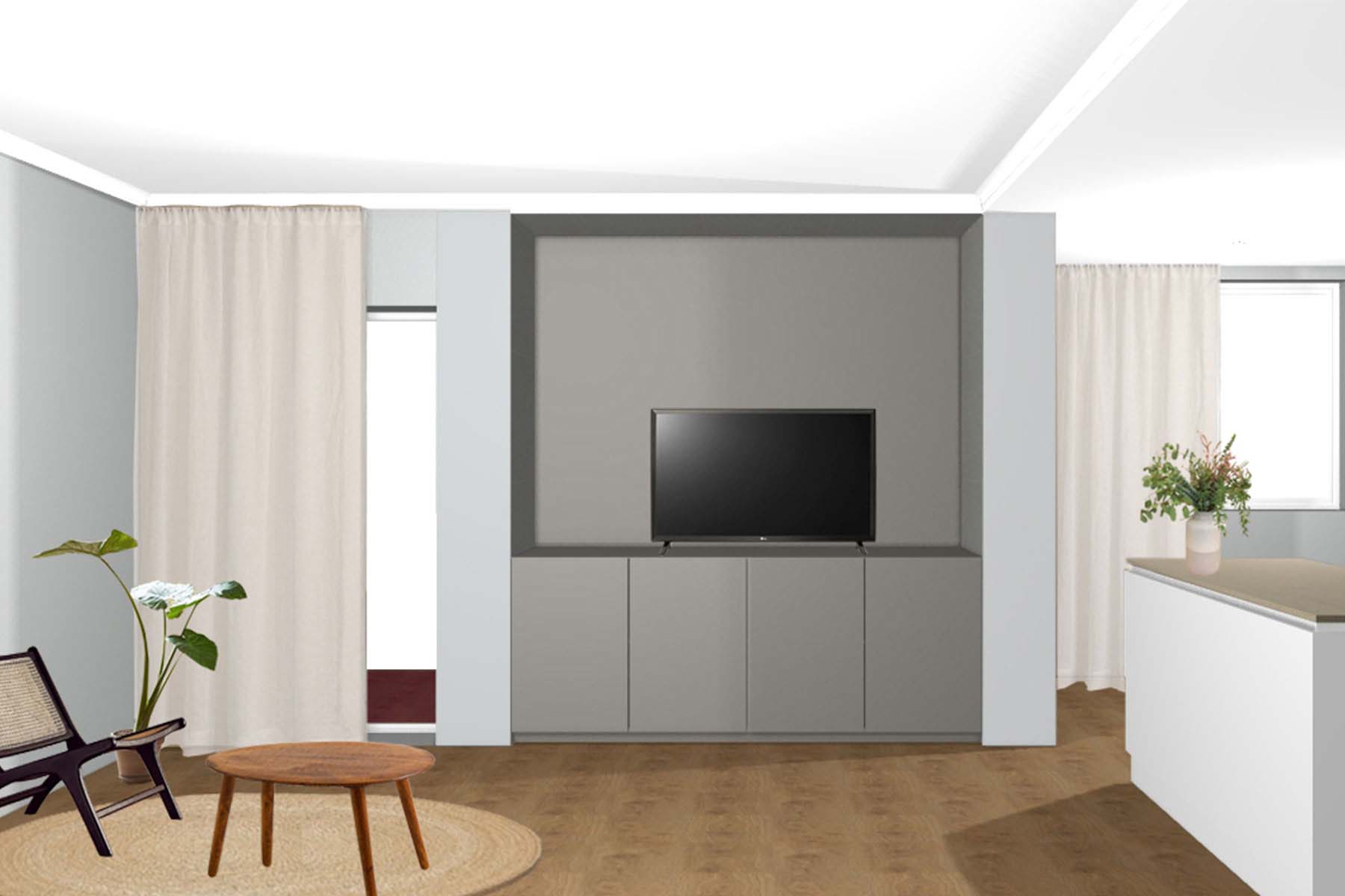 Projeto de Cozinha moderna com ilha | Cozinha de estar - Desenho Branco